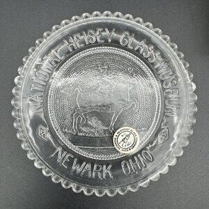 Vintage Pairpoint National Heisey Glass Museum Newark Ohio Horse Clear Cup Plate